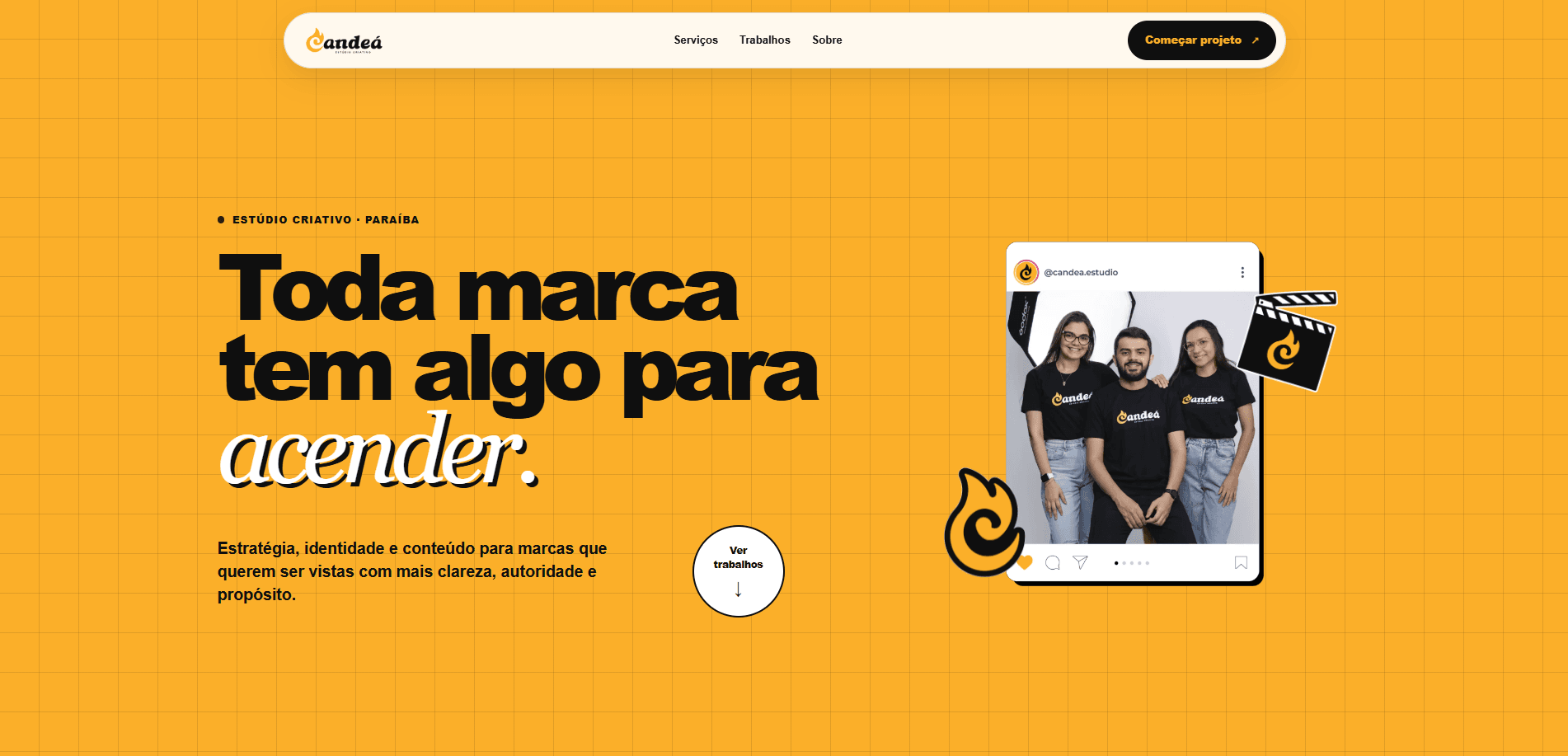 Página inicial do site Candeá Estúdio Criativo